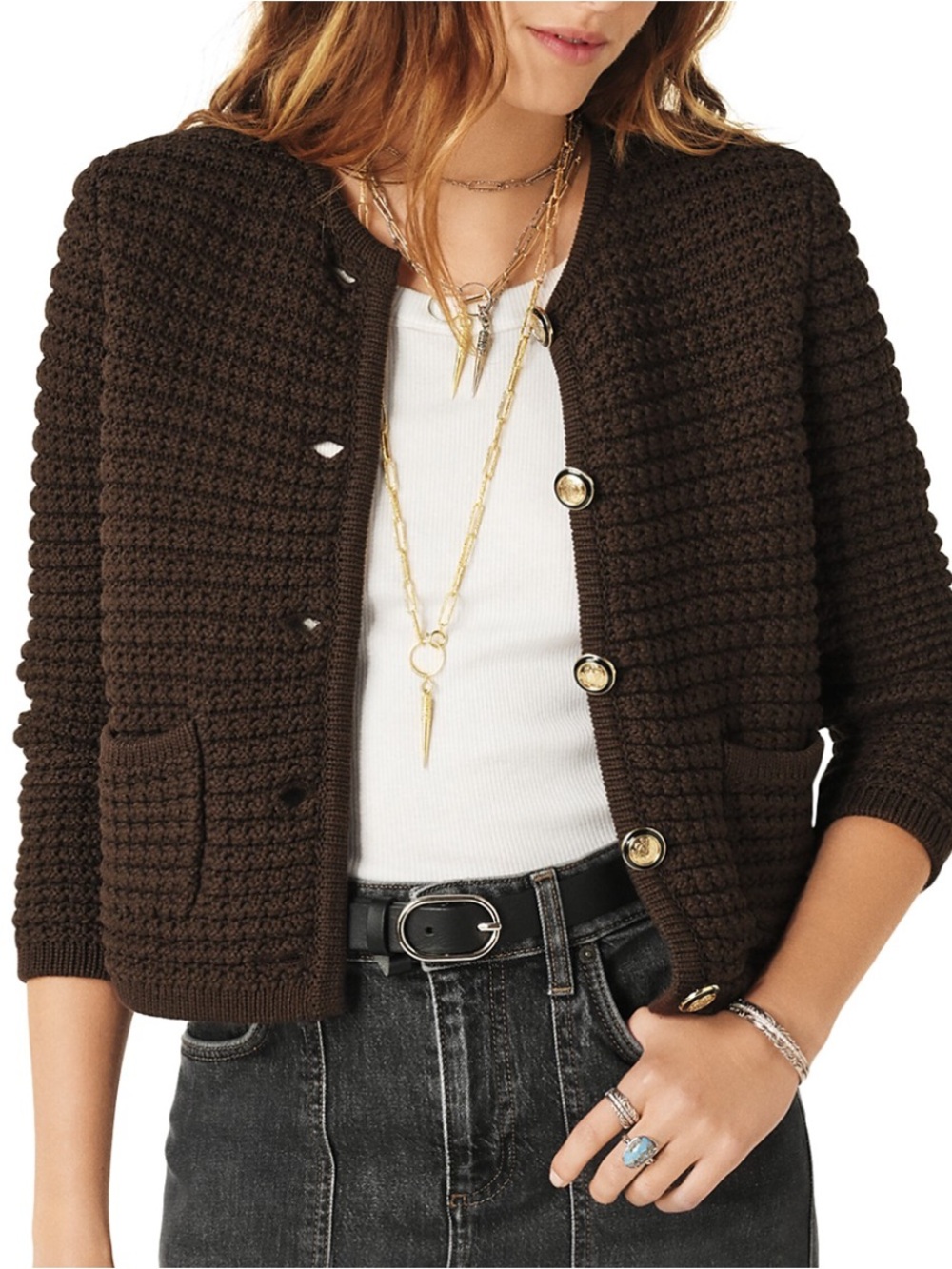 ba&sh Gaspard Crewneck Brown Knit Cardigan